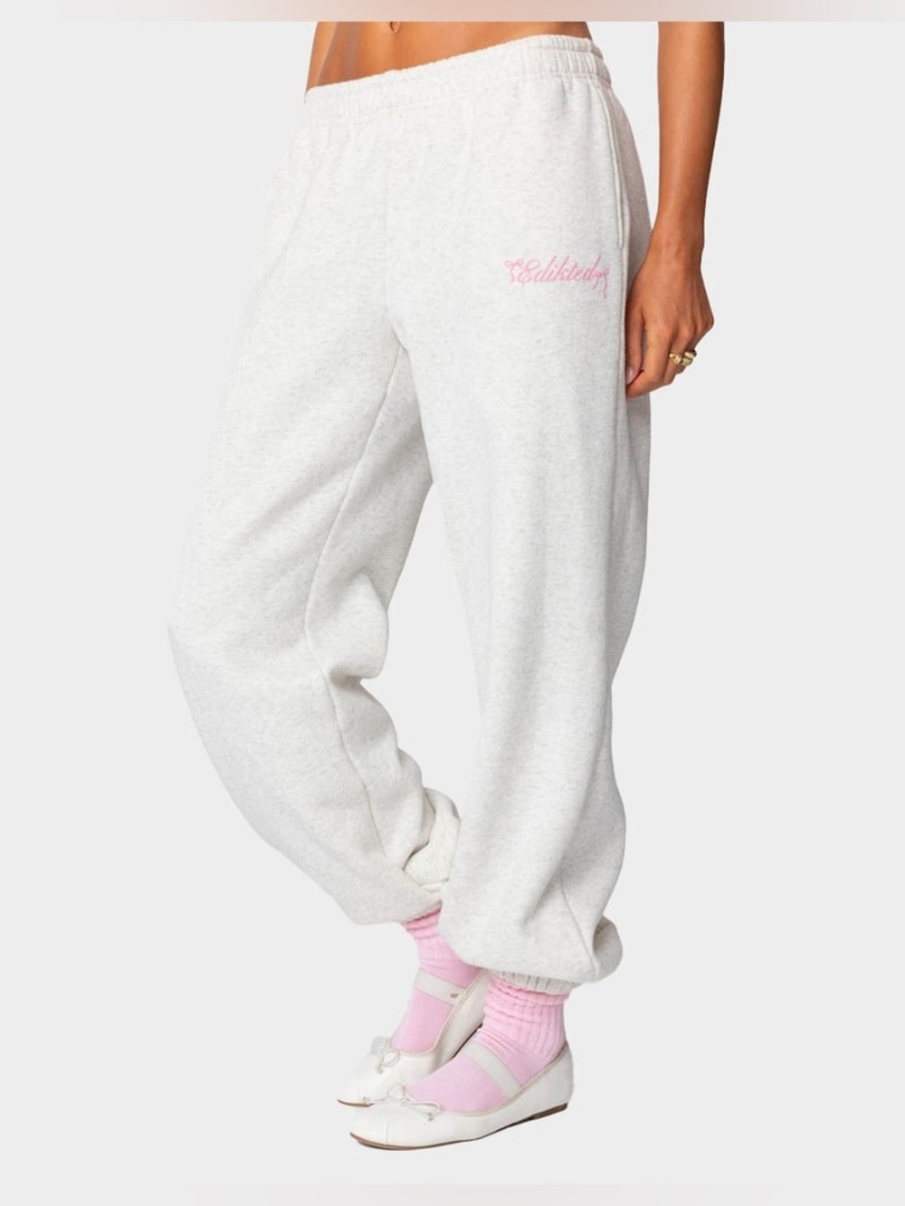 EDIKTED Sasha Bow Detail Sweatpants- Grey Melange/ Size Small